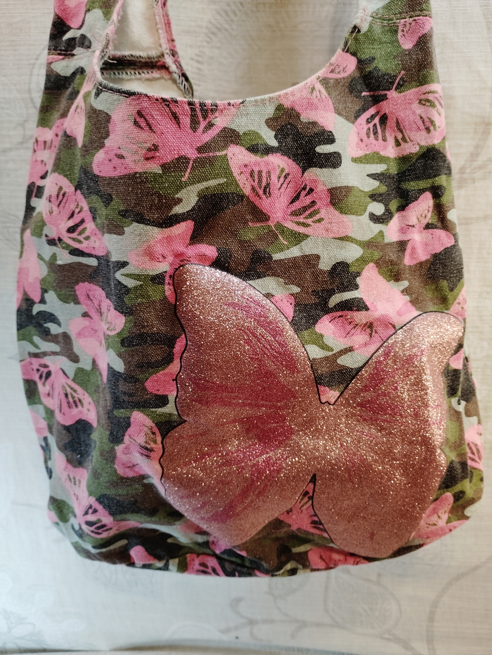 Pink Butterfly Camo Hobo Bag - Women's Casual Shoulder Tote